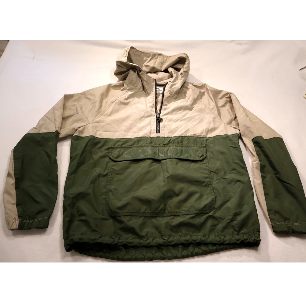 COACH Windbreaker Hoodie Green and Khaki Colorblock Size Small with Front Pocket